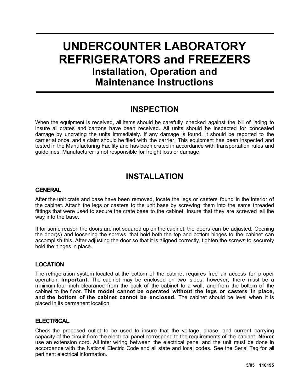 Undercounter Laboratory & Pharmacy Refrigerators & Freezers