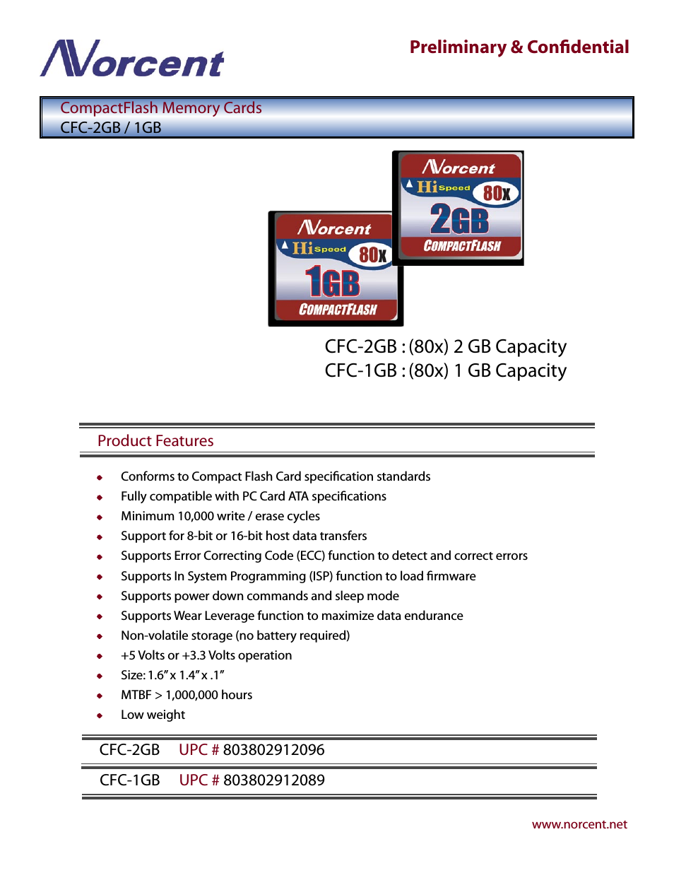 CompactFlash Memory Cards CFC-2GB / 1GB