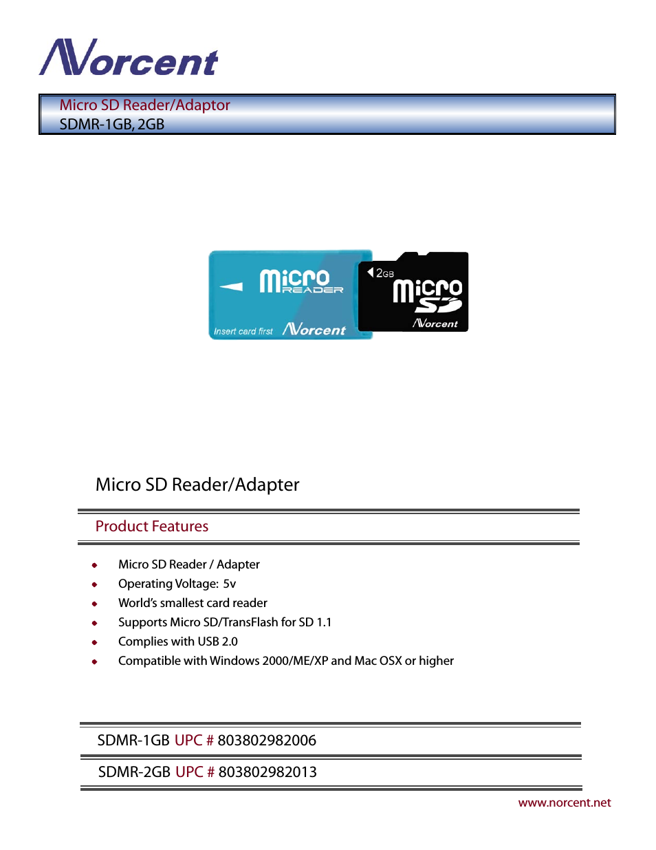 Micro SD Reader/Adaptor SDMR-1GB