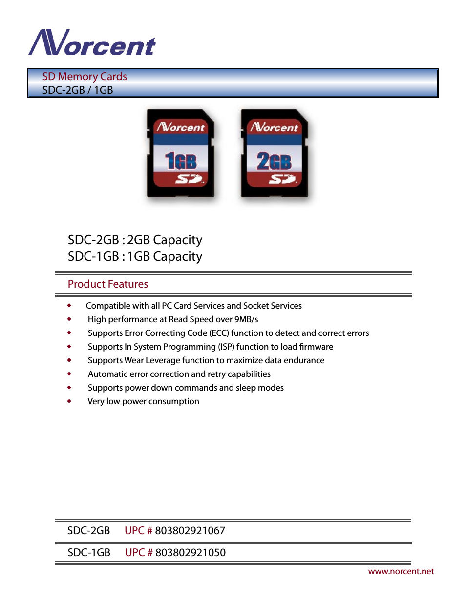 SD Memory Cards SDC-2GB / 1GB
