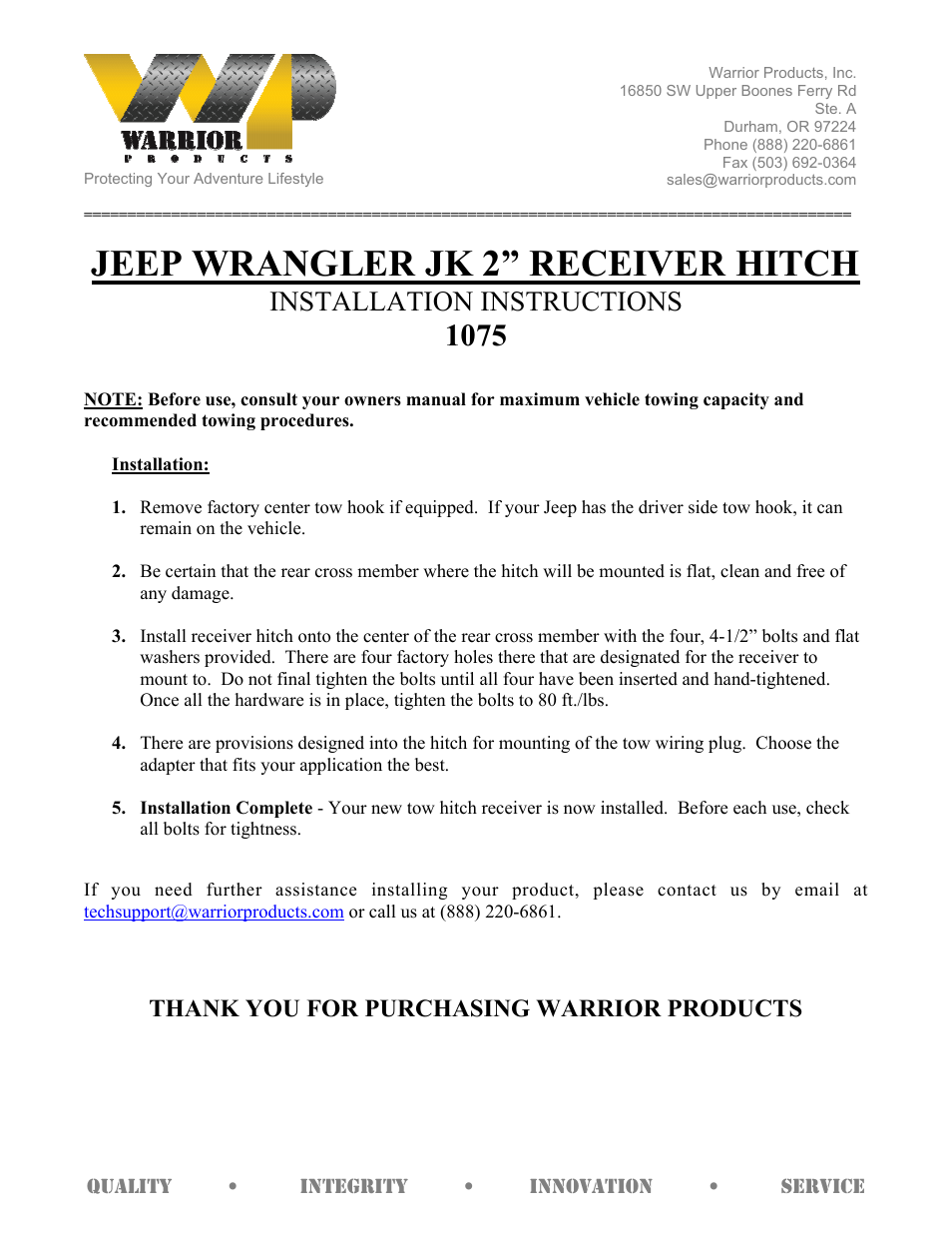 1075 RECEIVER HITCH (2007 – 2013 Jeep JK Wrangler)