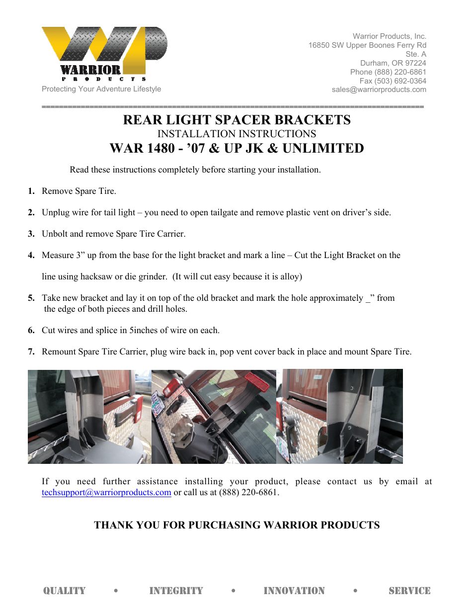 1480 - REAR LIGHT SPACER BRACKETS (2007 – 2013 Jeep JK Wrangler)