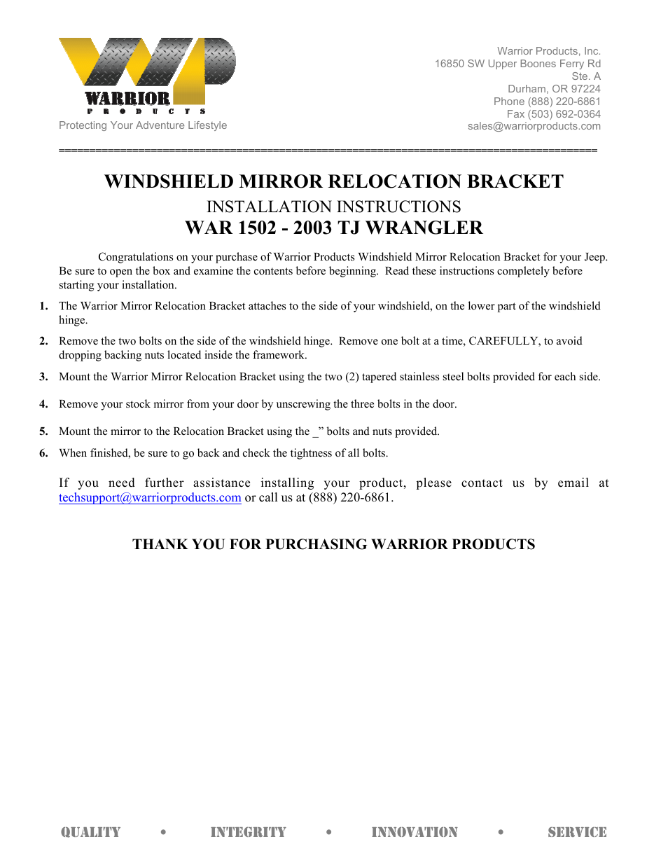 1502-2003 WINDSHIELD MIRROR RELOCATION BRACKET (1997 – 2006 Jeep TJ Wrangler)