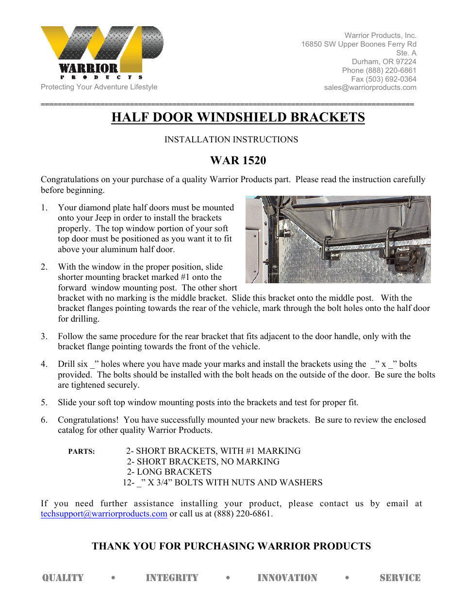 1520 HALF DOOR WINDSHIELD BRACKETS (1997 – 2006 Jeep TJ Wrangler)