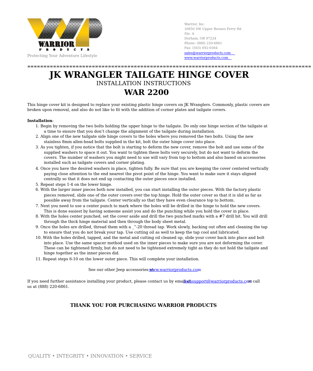 2200 TAILGATE HINGE COVER (2007 – 2013 Jeep JK Wrangler)