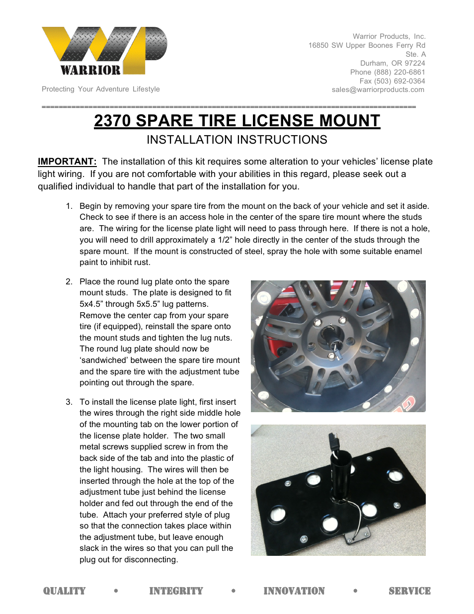2370 SPARE TIRE LICENSE PLATE MOUNT (Universal)