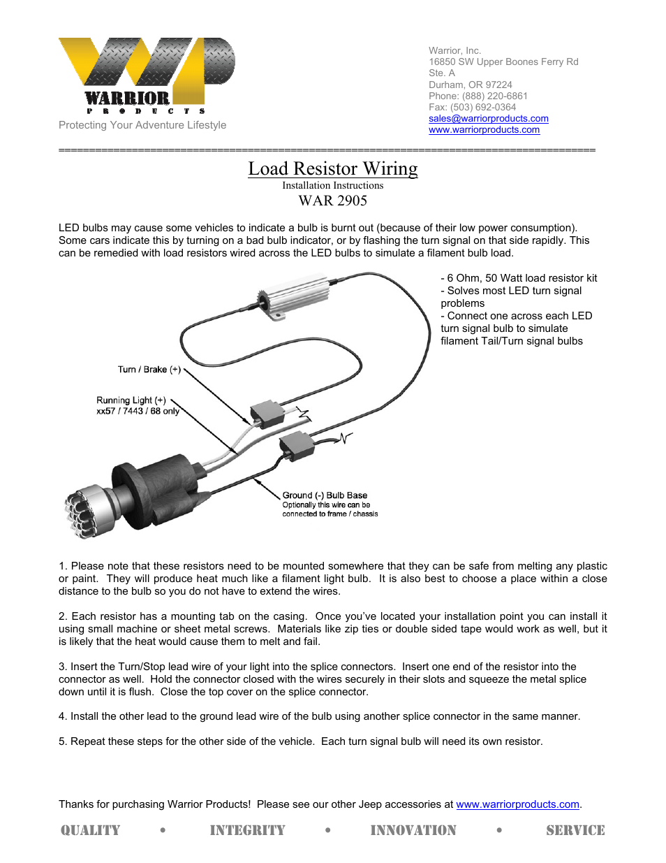 2905 Load Resistor Wiring (2007 – 2013 Jeep JK Wrangler)