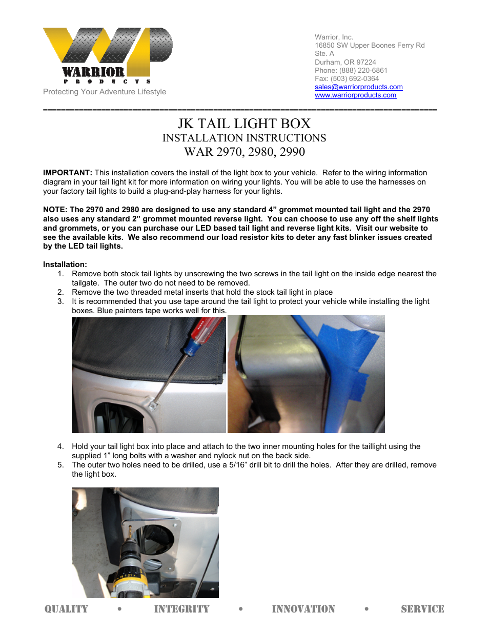 2990 TAIL LIGHT BOX (2007 – 2013 Jeep JK Wrangler)