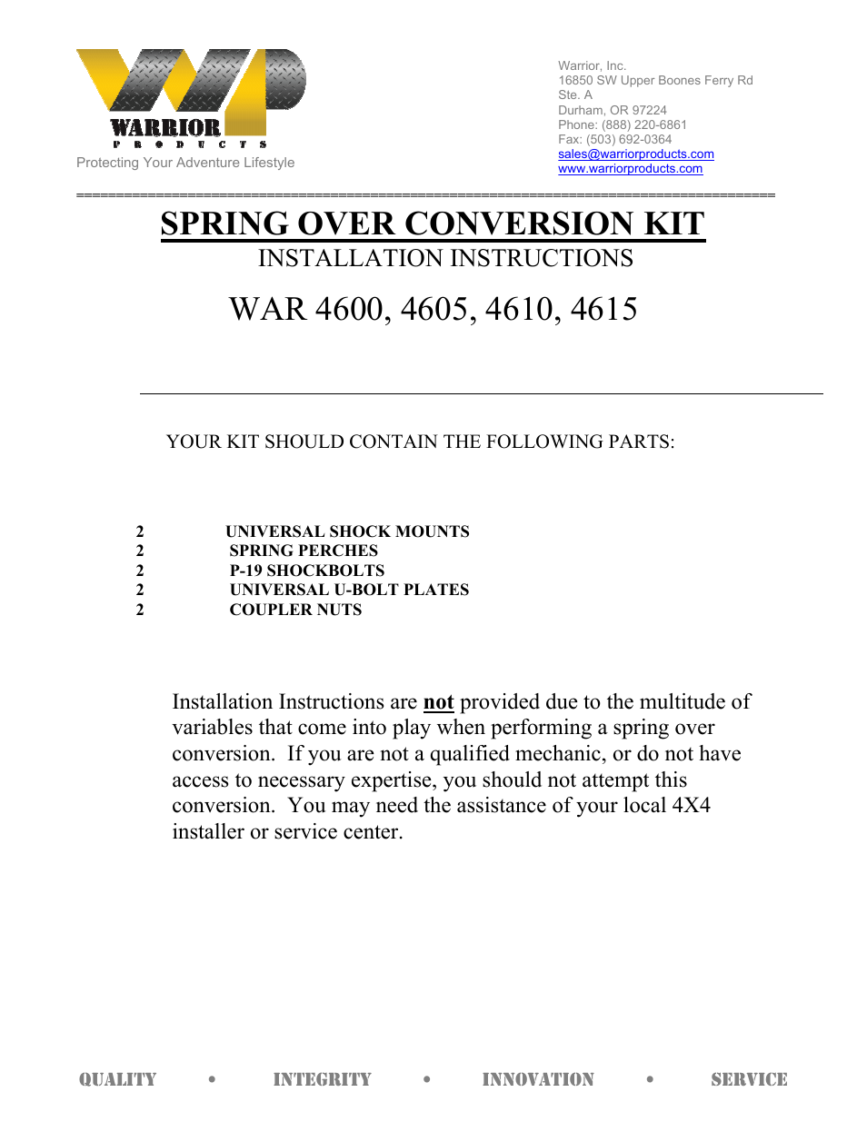 4615 SPRING OVER CONVERSION KIT (Universal)