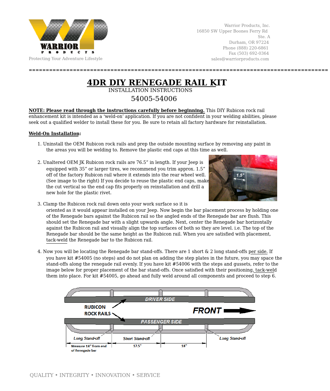 54005-54006 4DR DIY RENEGADE RAIL KIT (2007 – 2013 Jeep JK Wrangler)