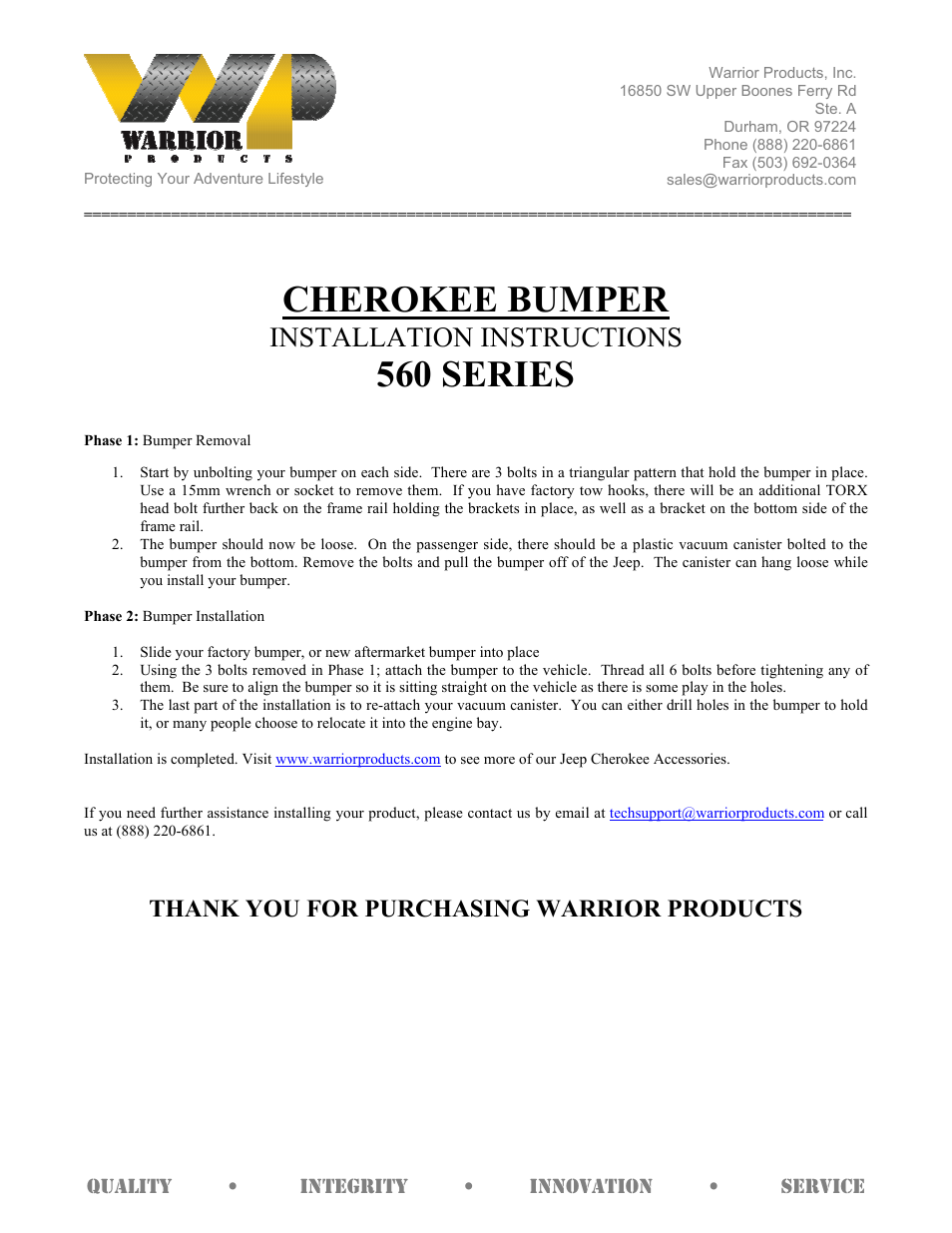 560 SERIES CHEROKEE BUMPER (1984 – 2001 Jeep XJ Cherokee)