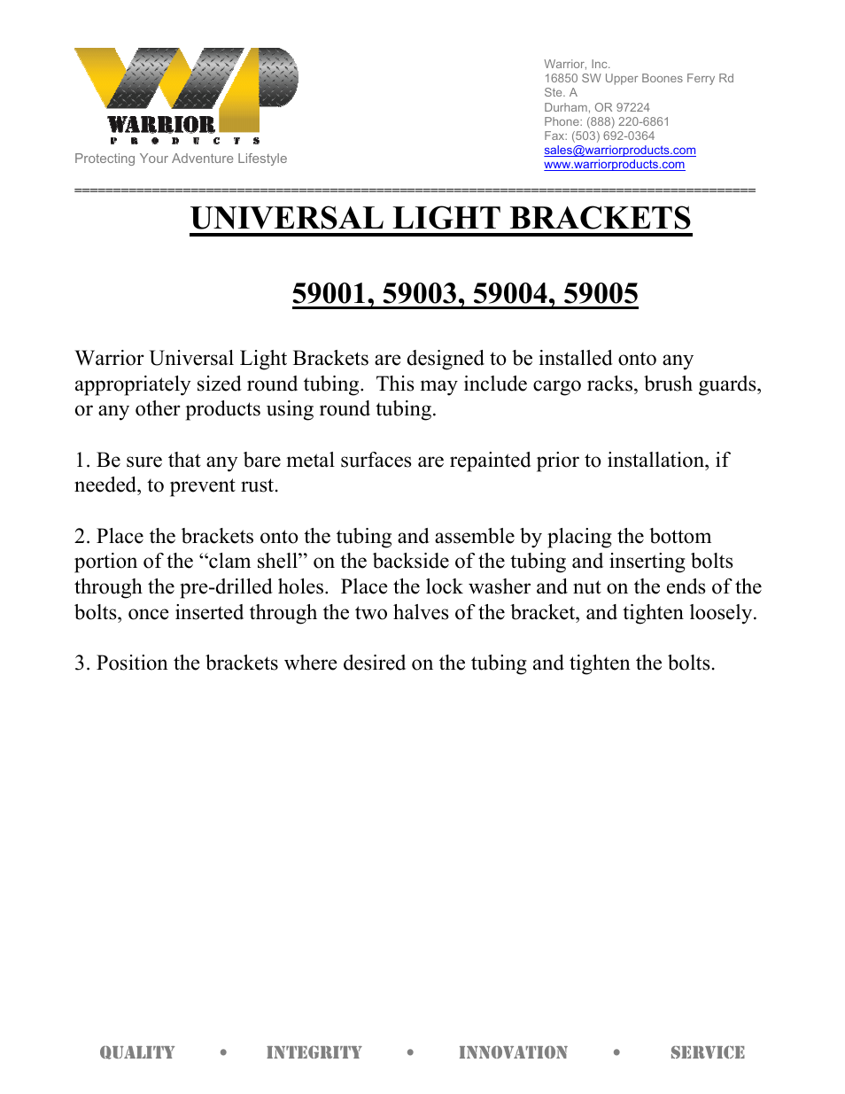 59005 AUXILIARY LIGHT BRACKETS (Universal)