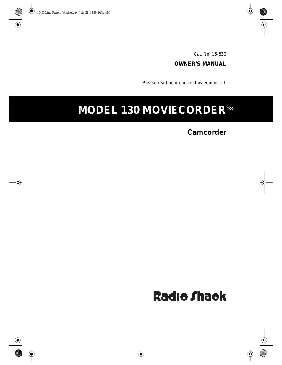 Camcorder Model 130 Moviecorder