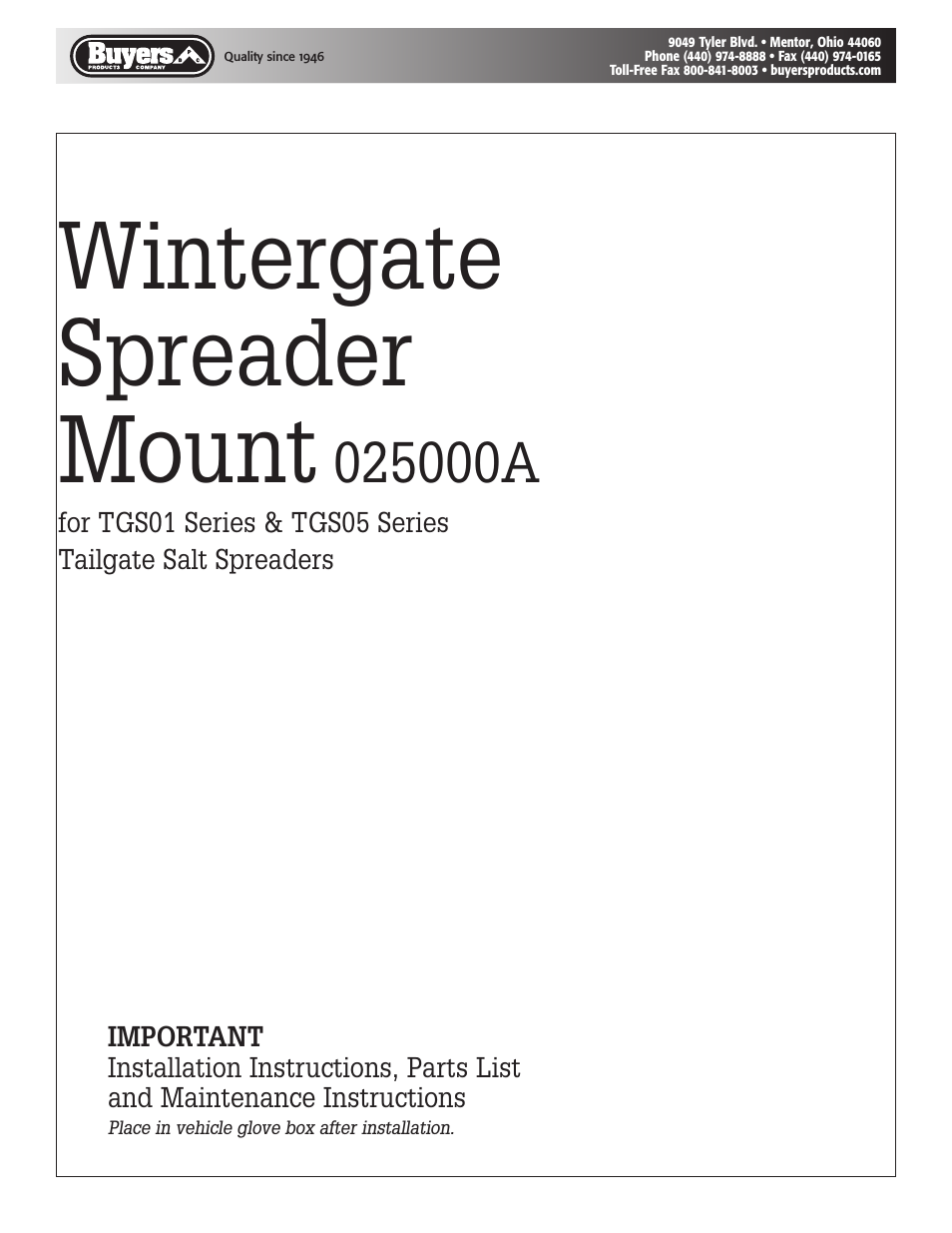 025000A Wintergate Spreader Mount for TGS01 Series & TGS05 Series