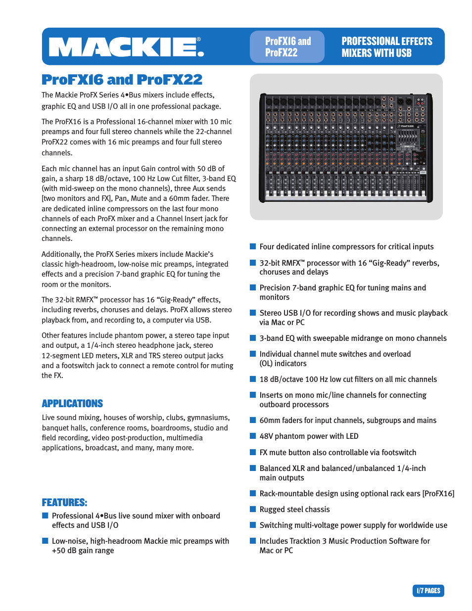 PROFESIONAL EFFECTS MIXER WITH USB PROFX22