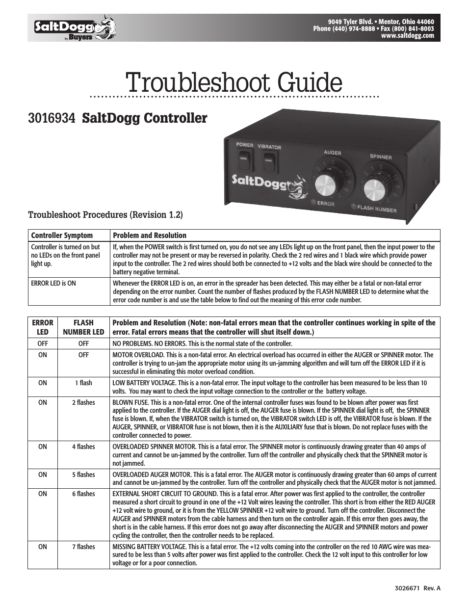 Controller (3016934) Troubleshoot Guide - 92441SSA, 9035000, 1400465SSE