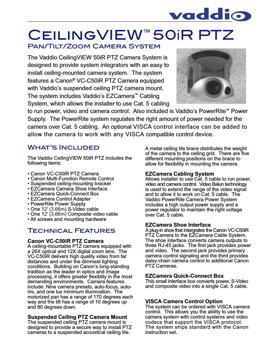 CeilingVIEW 50iR Tech Specs