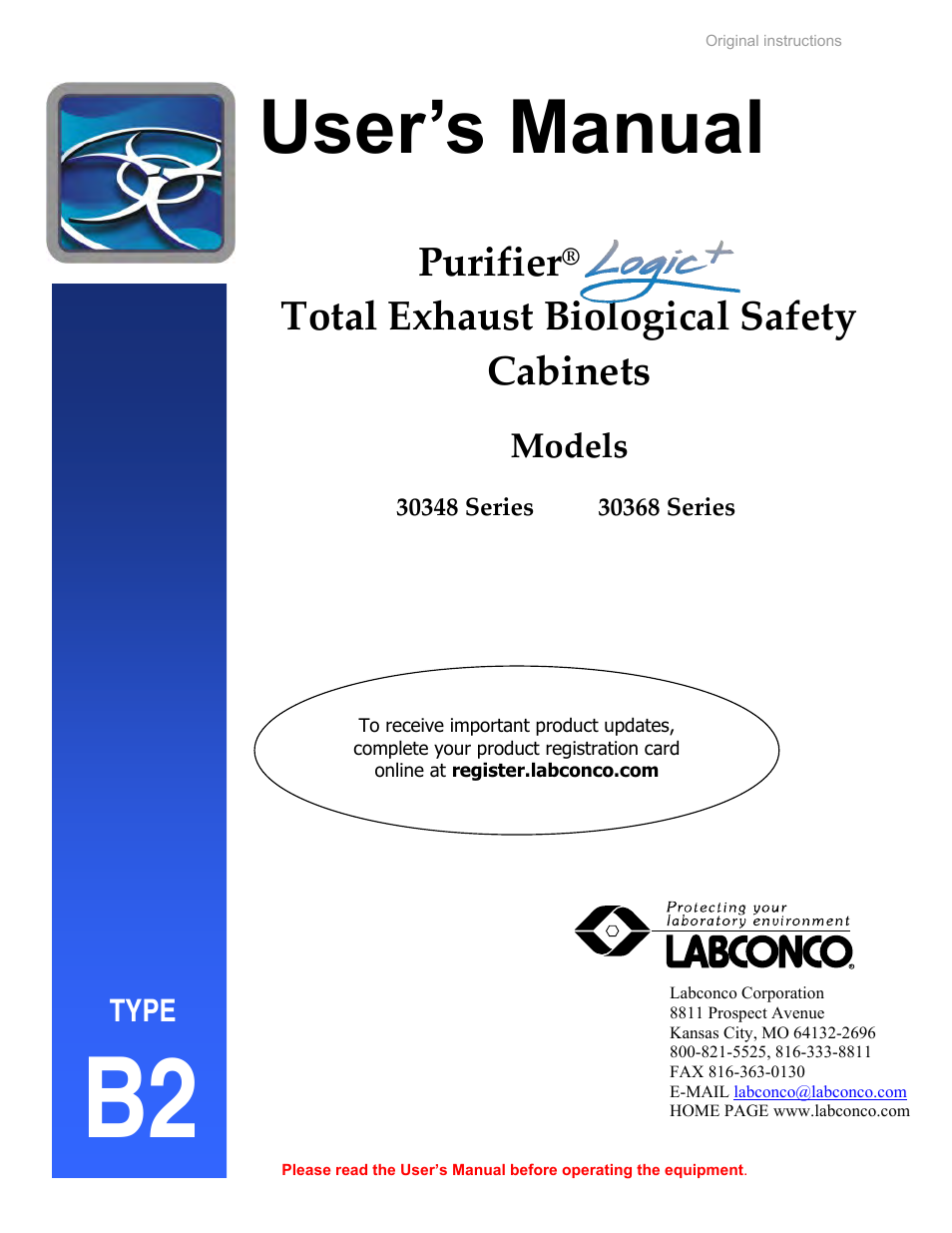 Total Exhaust Biological Safety Cabinets 30368 Series