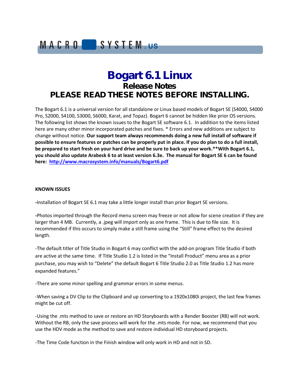 Bogart 6.1 Linux Release Notes