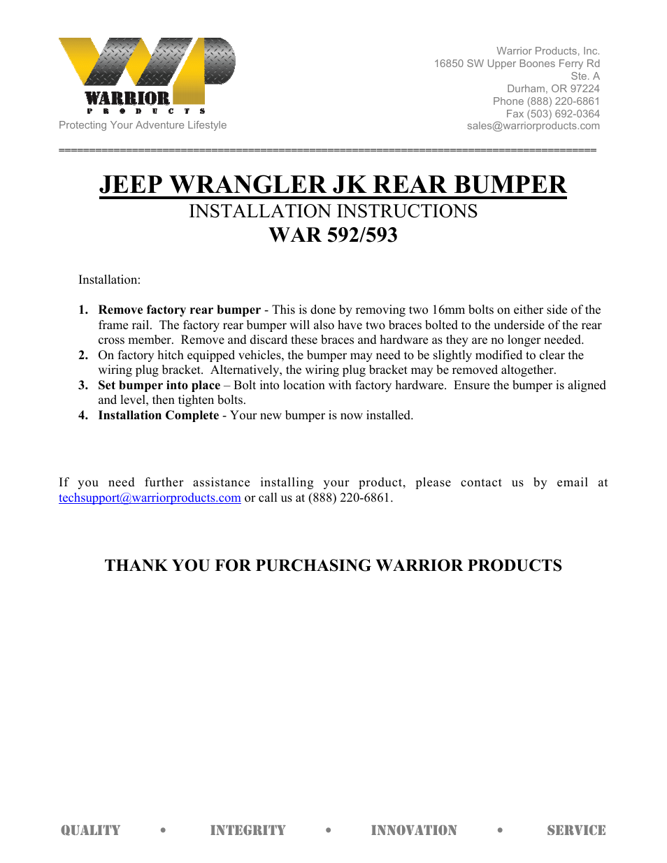 593 REAR BUMPER (2007 – 2013 Jeep JK Wrangler)