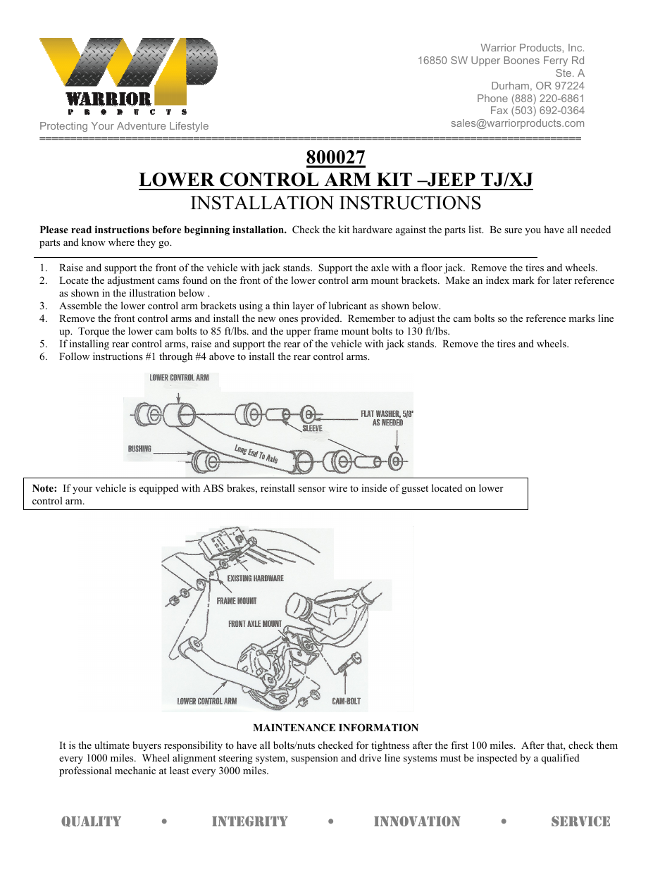800027 LOWER CONTROL ARM KIT (1997 – 2006 Jeep TJ Wrangler)