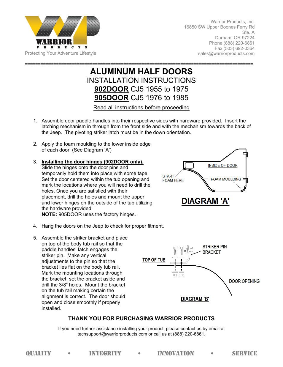 905DOOR CJ5 1976 to 1985 ALUMINUM HALF DOORS