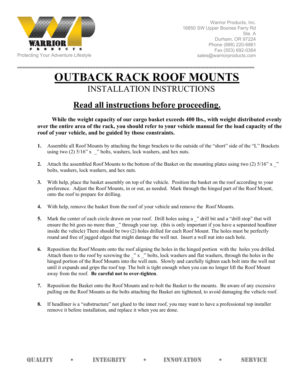 OUTBACK RACK ROOF MOUNTS (Universal)
