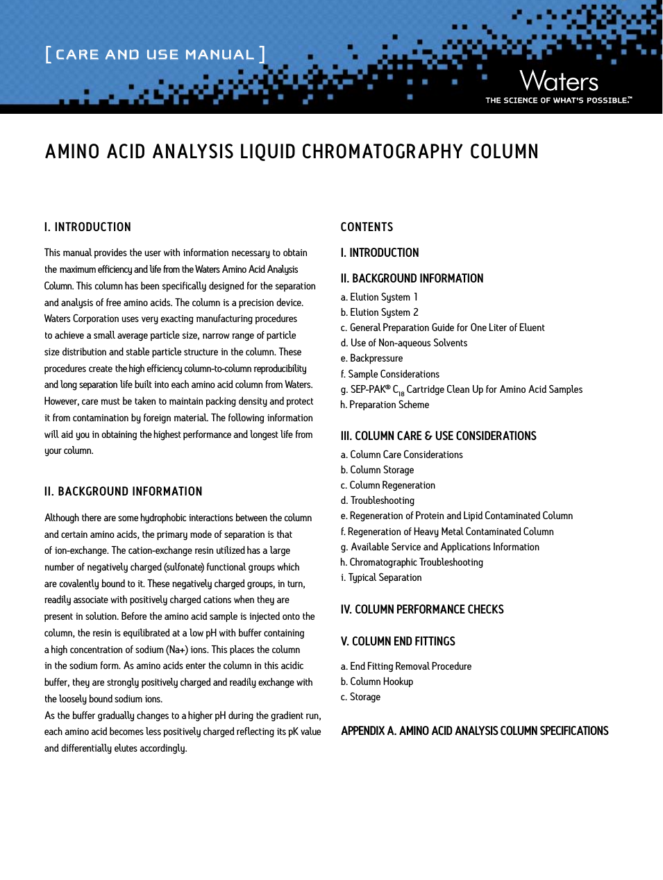 Amino Acid Analysis Liquid Chromatography Column