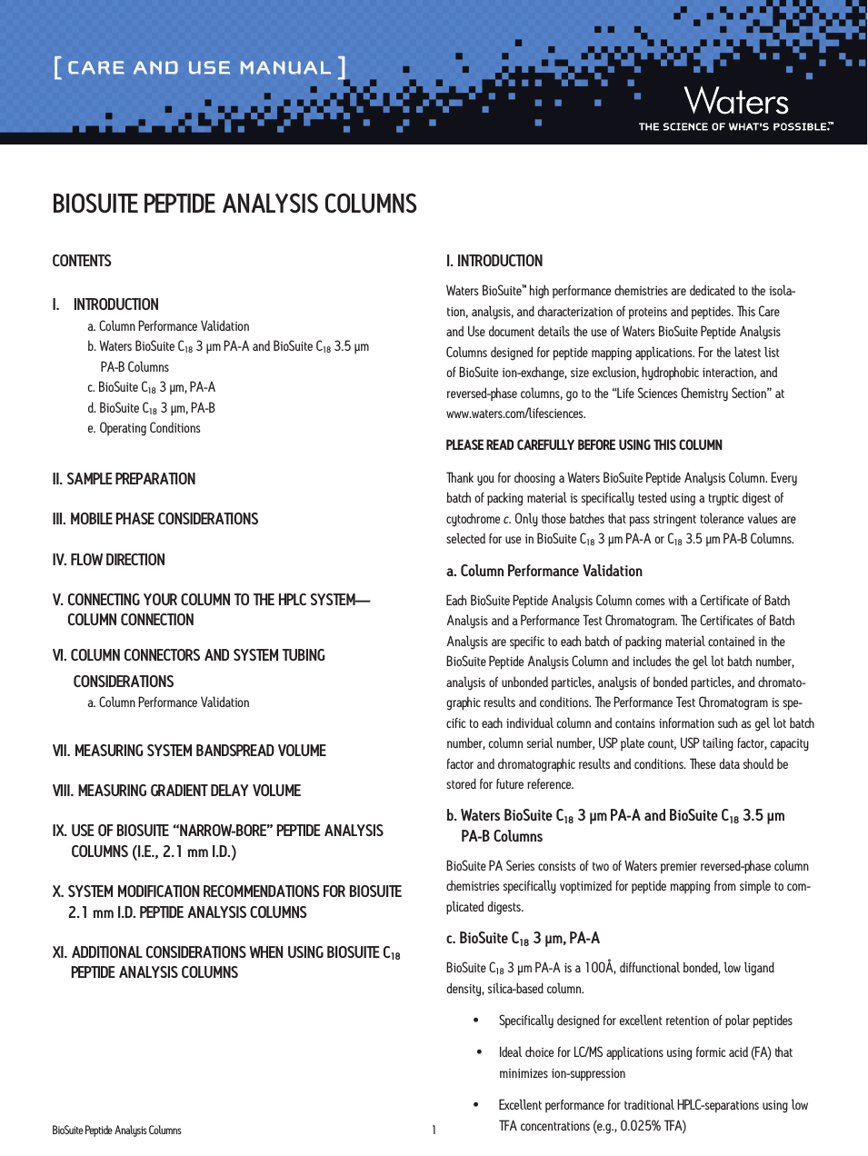 BioSuite Peptide Analysis Columns