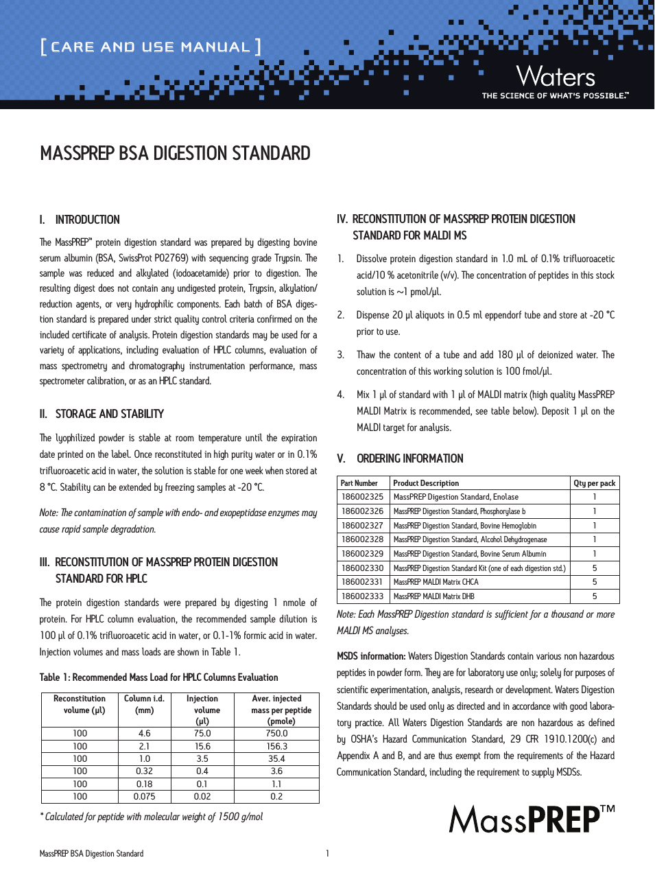 MassPREP BSA Digestion Standard