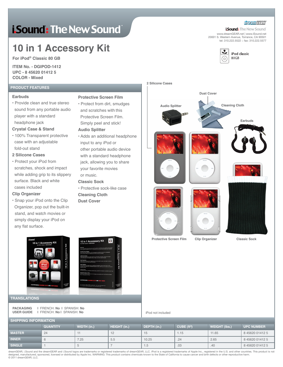 10 In 1 Accessory Kit For iPod Classic 120Gb_80Gb - Sell Sheet