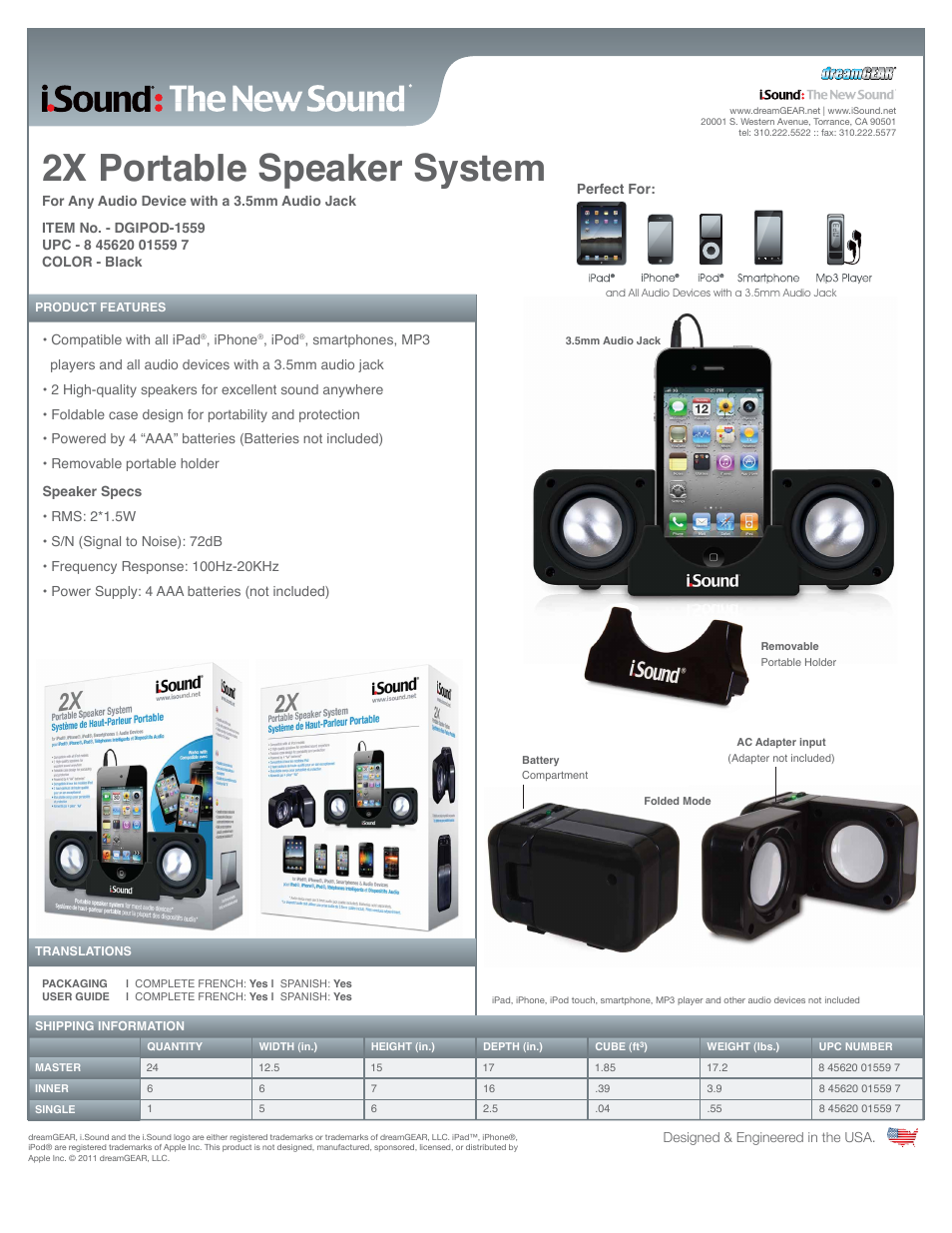 2X Portable Speaker System - Sell Sheet
