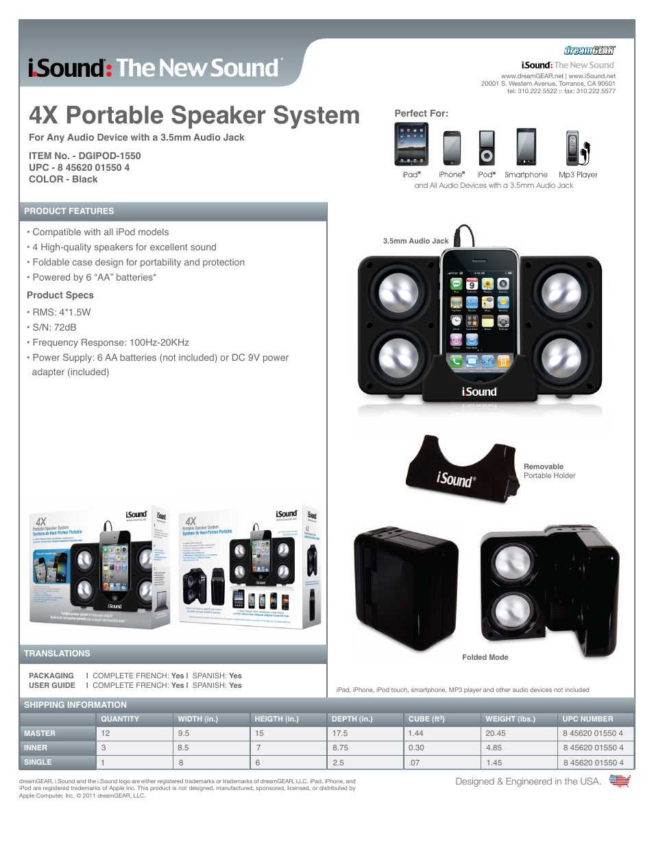 4X Portable Speaker SystemPortable Speaker System - Sell Sheet