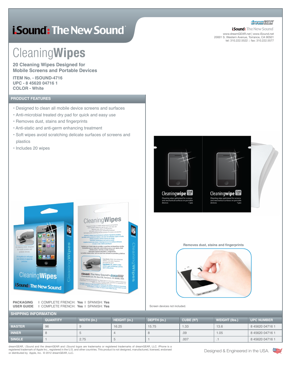 Cleaning Wipes - Sell Sheet