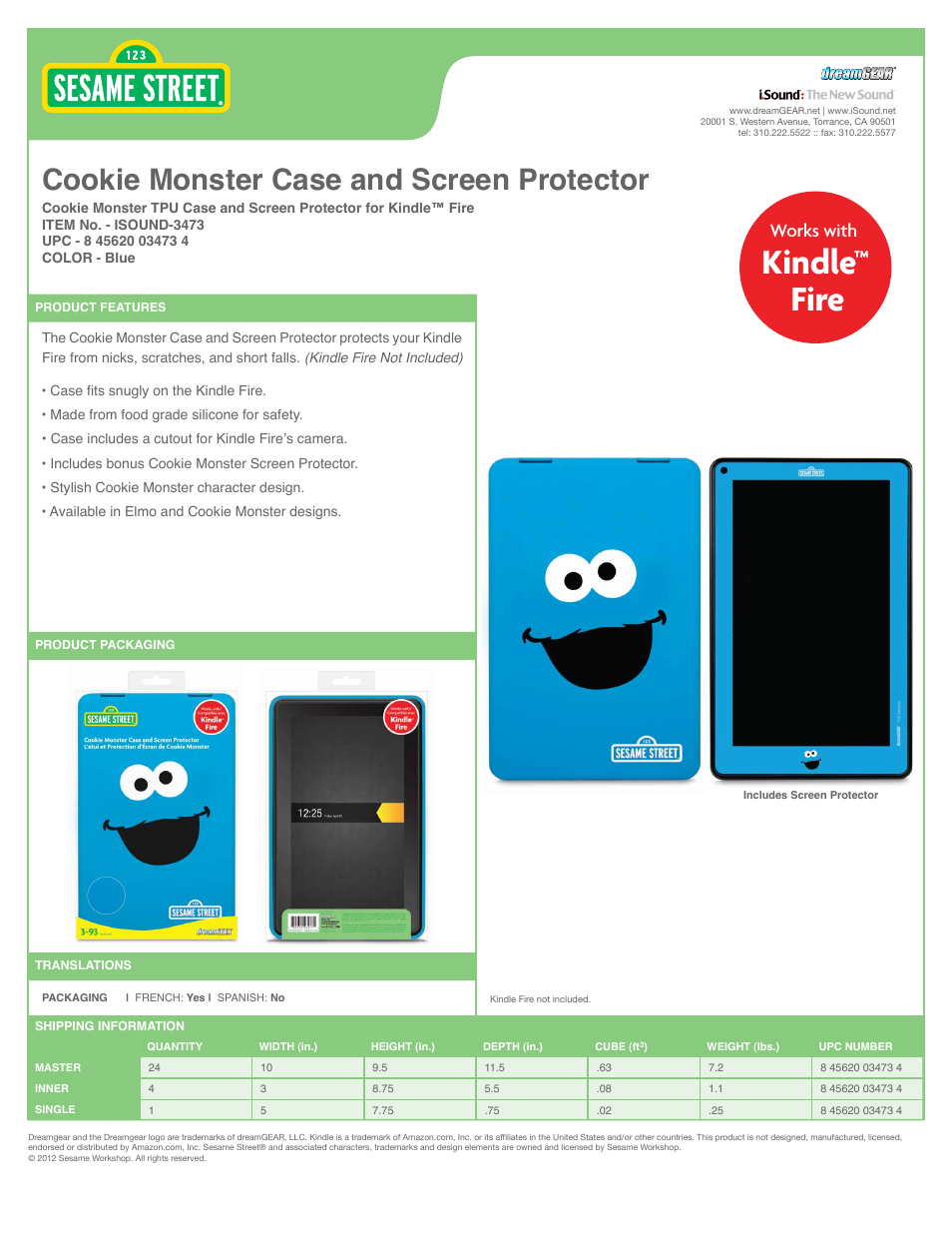 Cookie Monster Case and Screen Protector for Kindle Fire - Sell Sheet