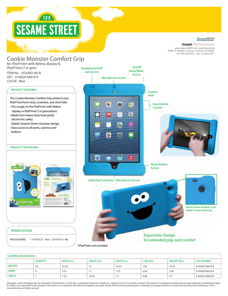 Cookie Monster Comfort Grip for iPadmini - Sell Sheet