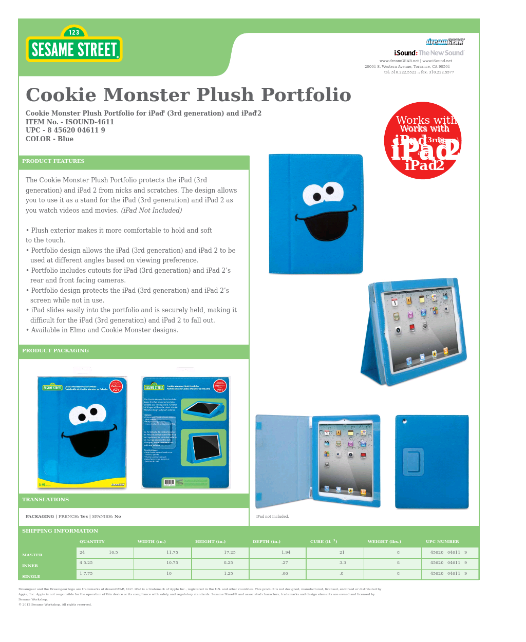 Cookie Monster Plush Portfolio for iPad 2 - Sell Sheet