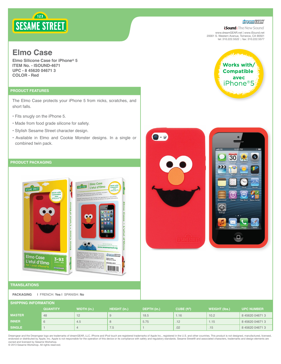 Elmo Case for iPhone5 - Sell Sheet