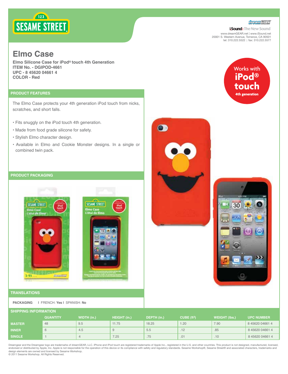 Elmo Case for iPod touch 4th Gen - Sell Sheet
