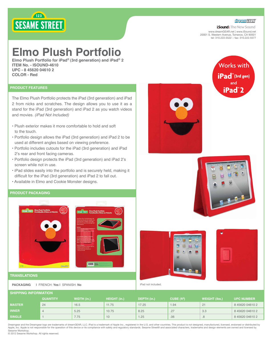 Elmo Plush Portfolio for iPad 2 - Sell Sheet