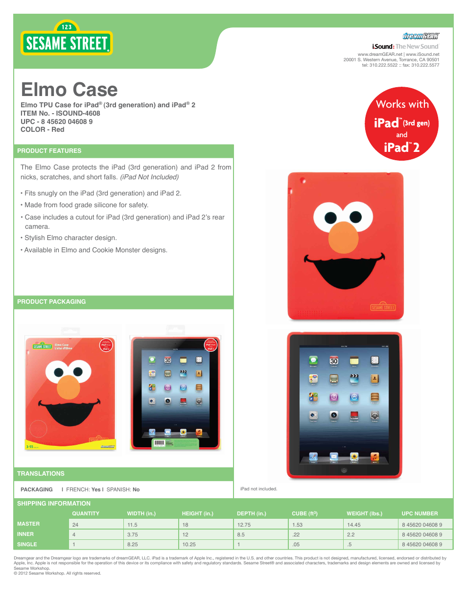 Elmo TPU Case for iPad2-3-4th generation - Sell Sheet