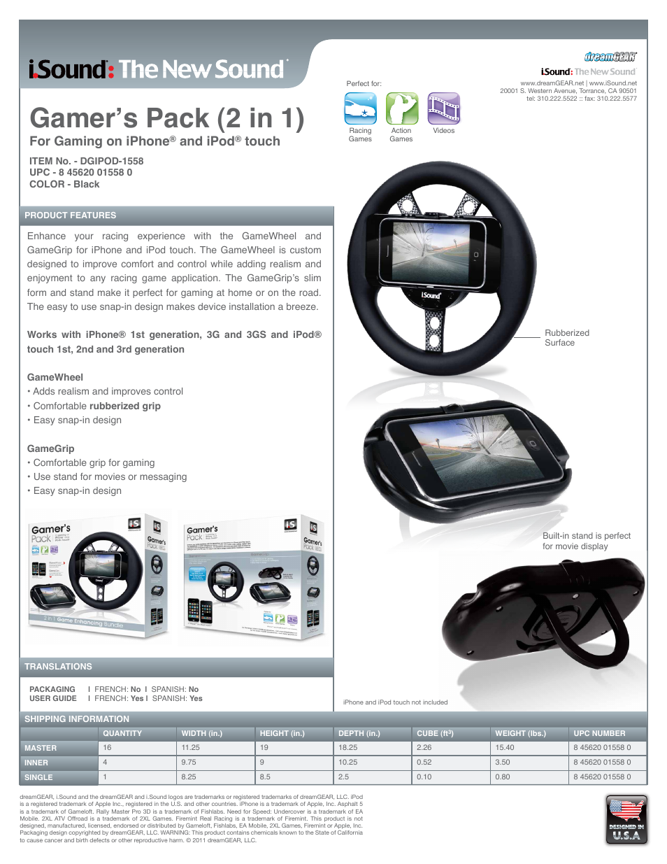 Gamer's Pack for iPhone and iPod Touch - Sell Sheet