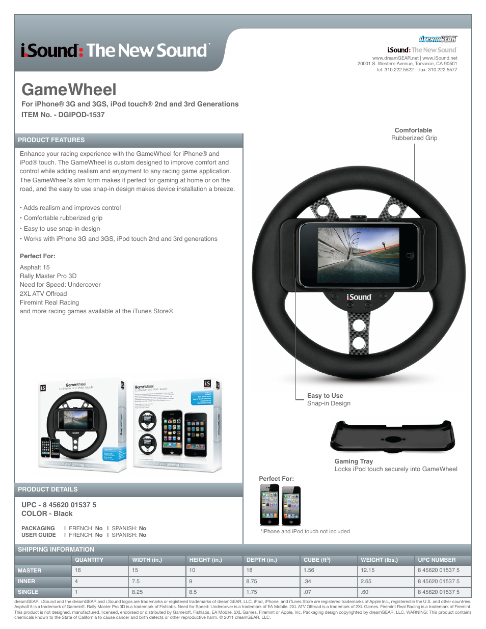 GameWheel for iPhones & iPod Touch - Sell Sheet