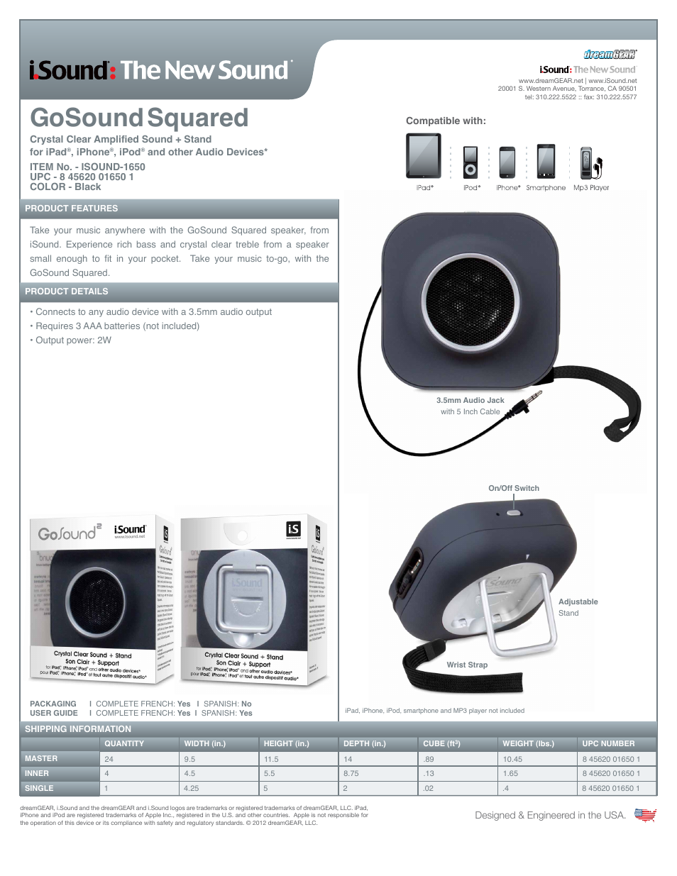 GoSound Squared Speaker - Sell Sheet