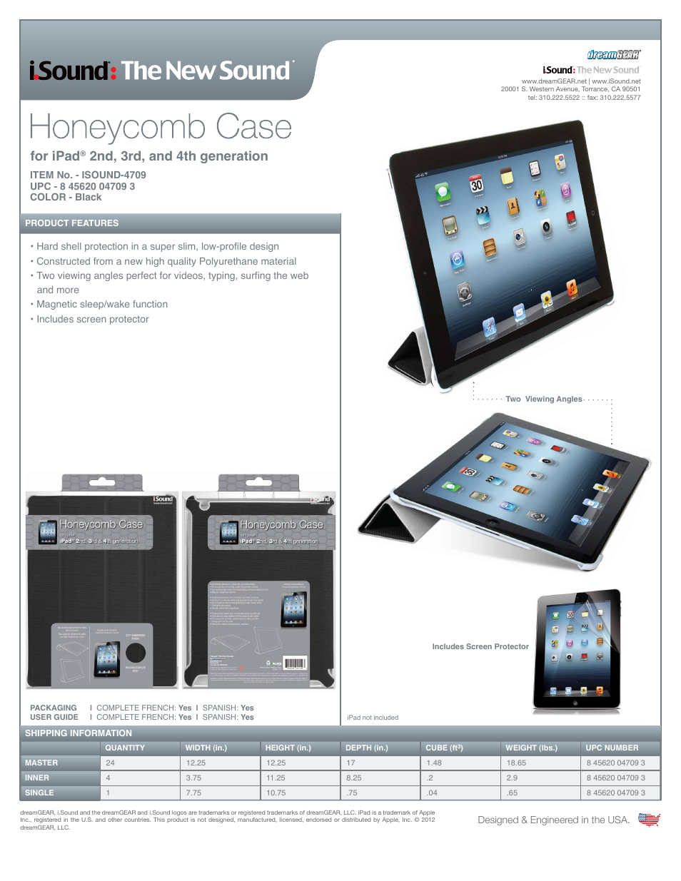 Honeycomb Case for iPad2nd, 3rd, and 4th generation - Sell Sheet