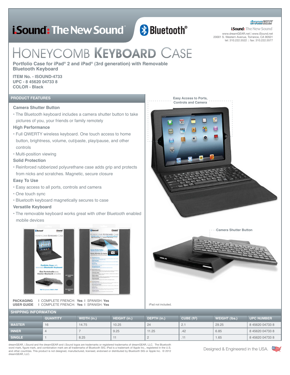 Honeycomb Keyboard Case for iPad2-3-4th gen - Sell Sheet