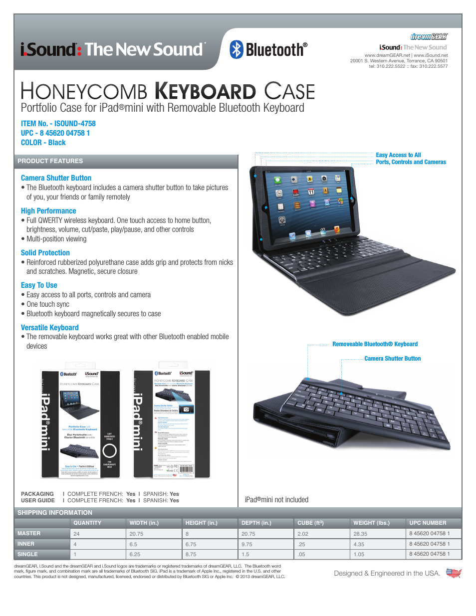 Honeycomb Keyboard Case with Bluetooth for iPadmini - Sell Sheet