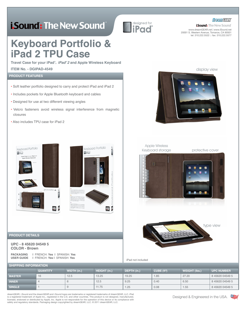 Keyboard Portfolio for iPad and iPad 2 - Sell Sheet