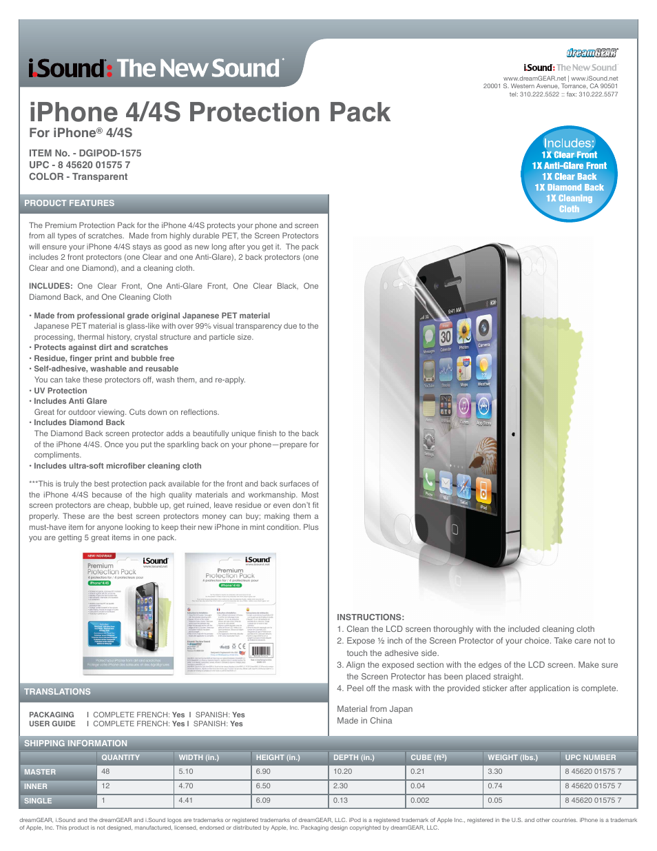 Premium Protection Pack for iPhone 4-4S - Sell Sheet