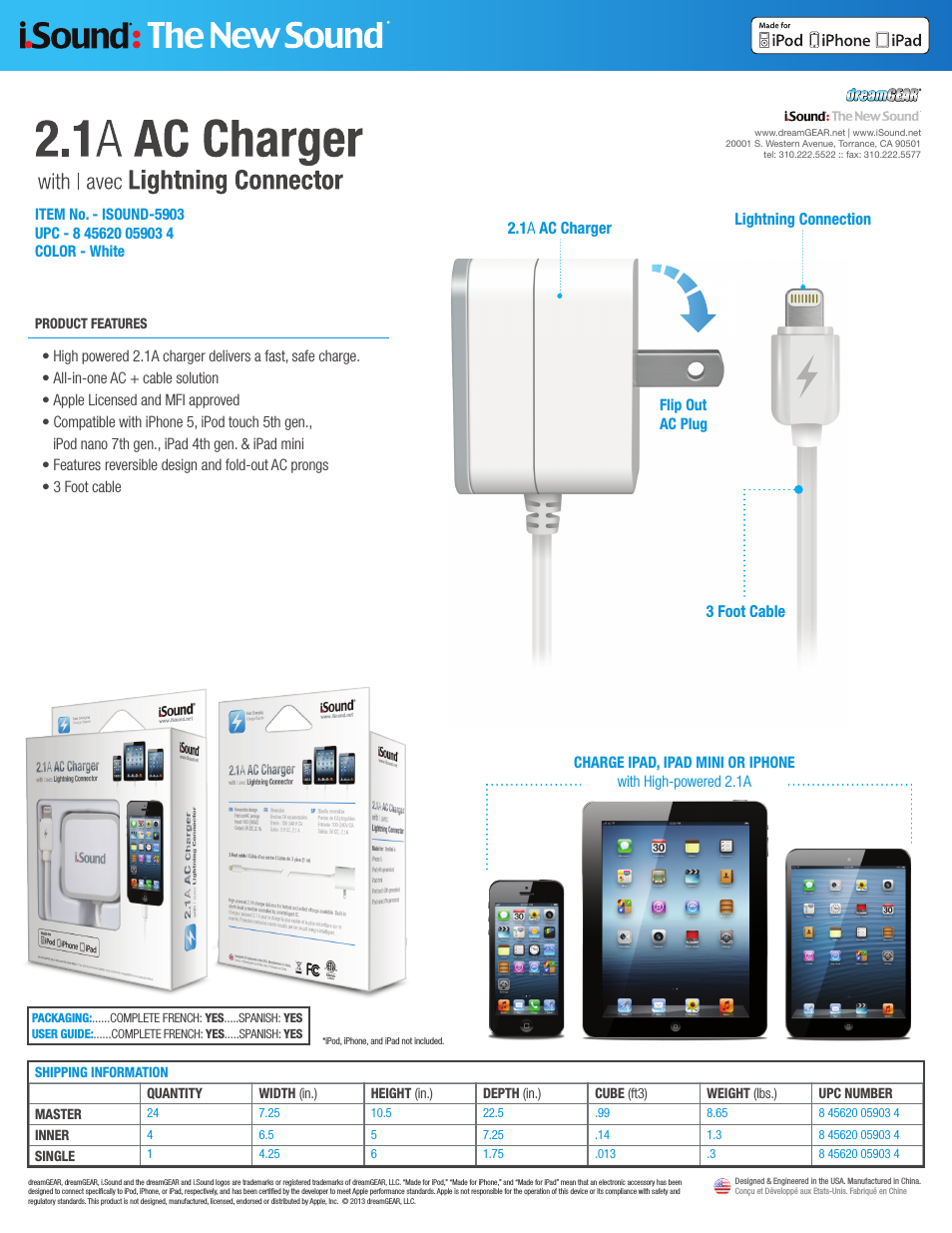 2.1A AC Charger with Lightning Connector - Sell Sheet